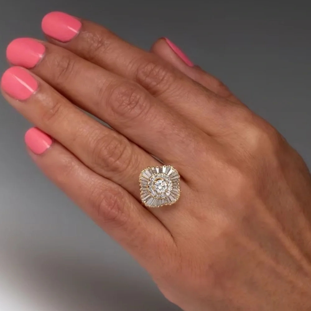 🆕 Elegant Gold Plated CZ Cut Ring Wedding Engagement